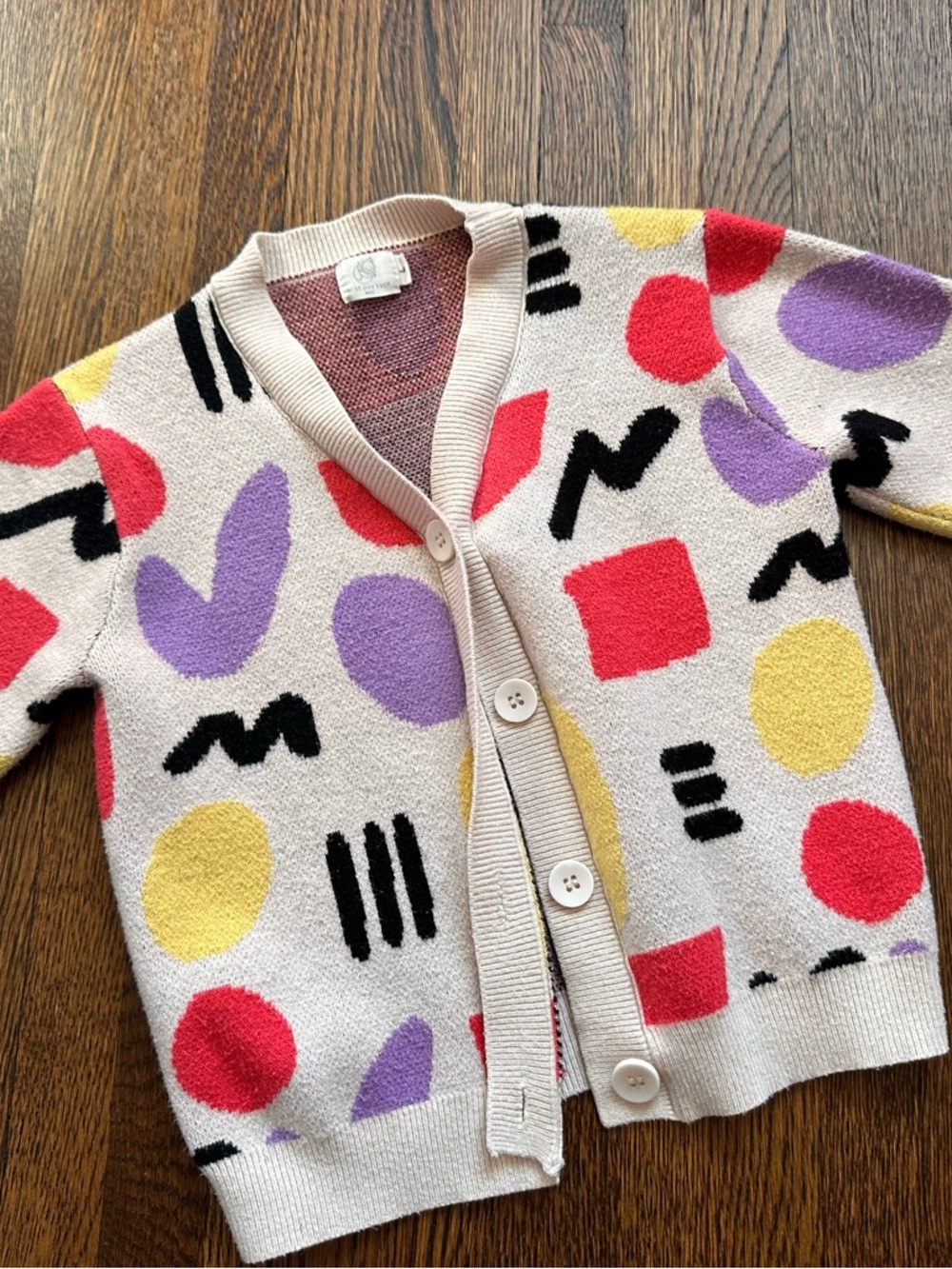 Kids Multicolor Geometric Button-Front Cardigan Sweater - Cream